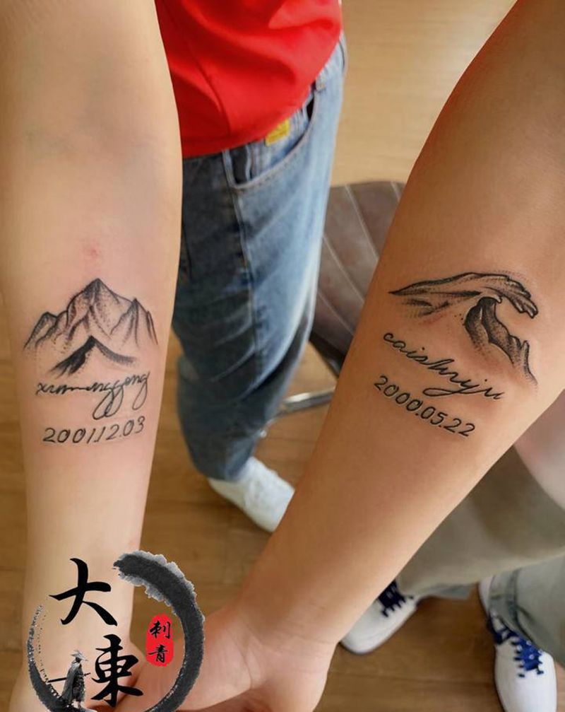 情侣山水纹身图片_手臂新传统纹身图案
