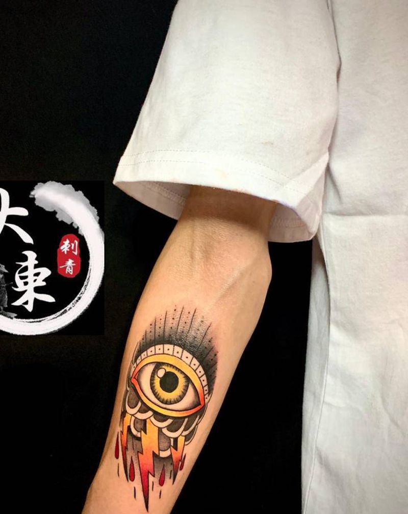 不一样眼睛纹身图片_手臂New School水彩纹身图案