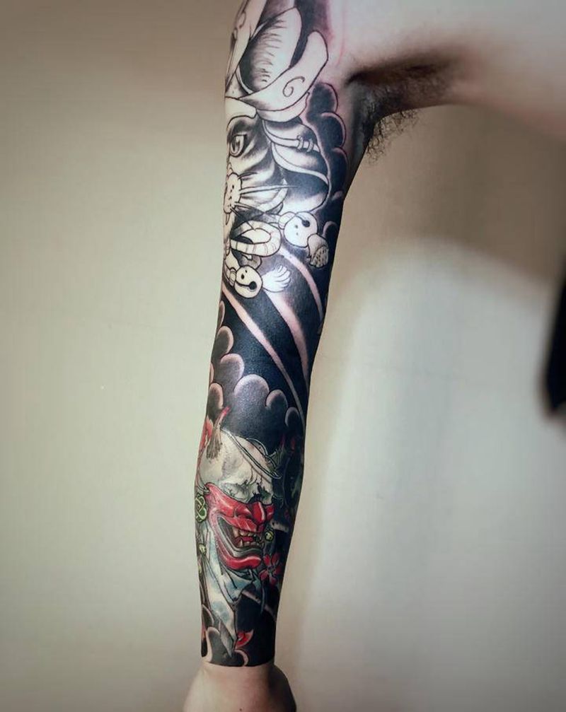 花臂 未完纹身图片_老传统新传统纹身图案