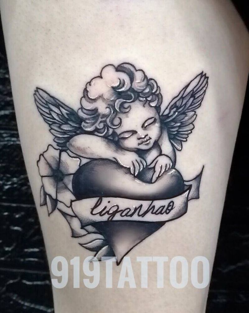 丘比特纹身图片_脚部Old School纹身图案