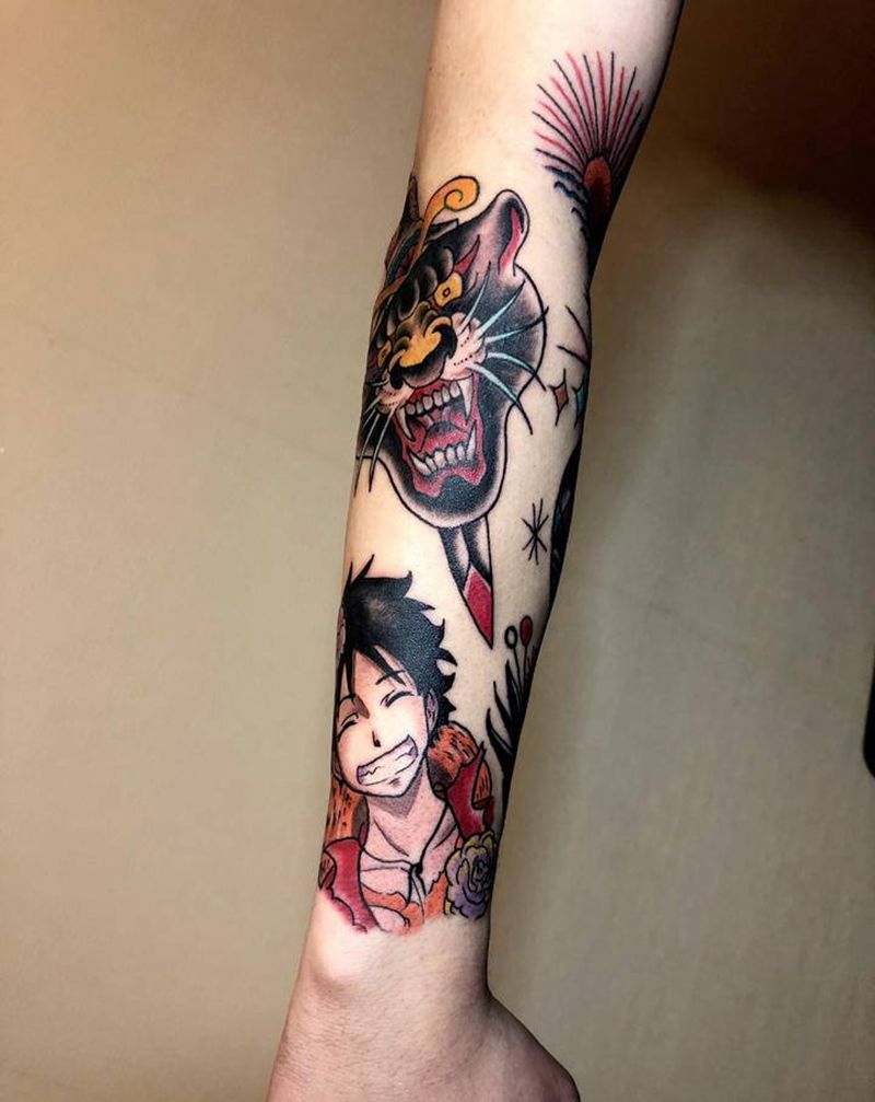 拼接花臂纹身图片_Old School动漫 卡通纹身图案