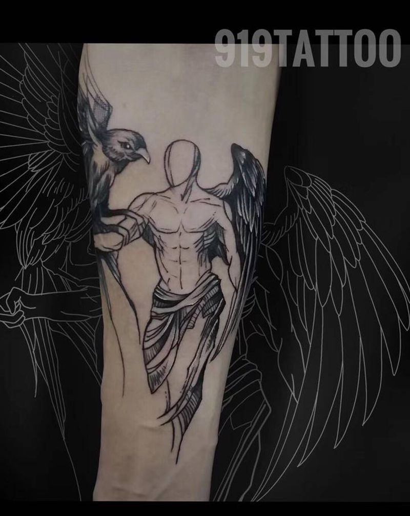 天使纹身图片_手臂极简风纹身图案