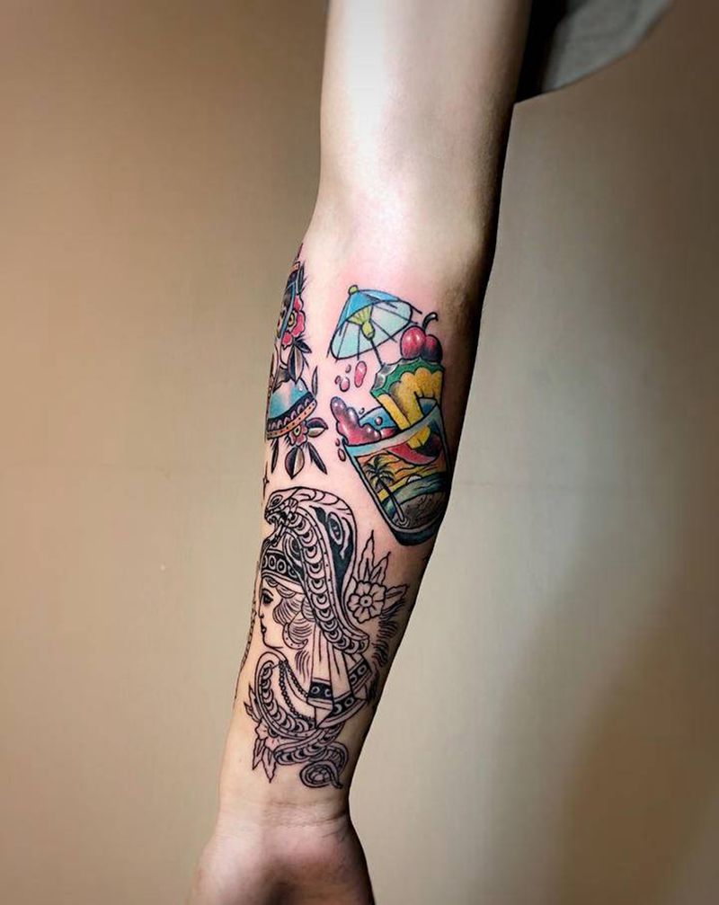 拼接未完纹身图片_Old SchoolNew School纹身图案