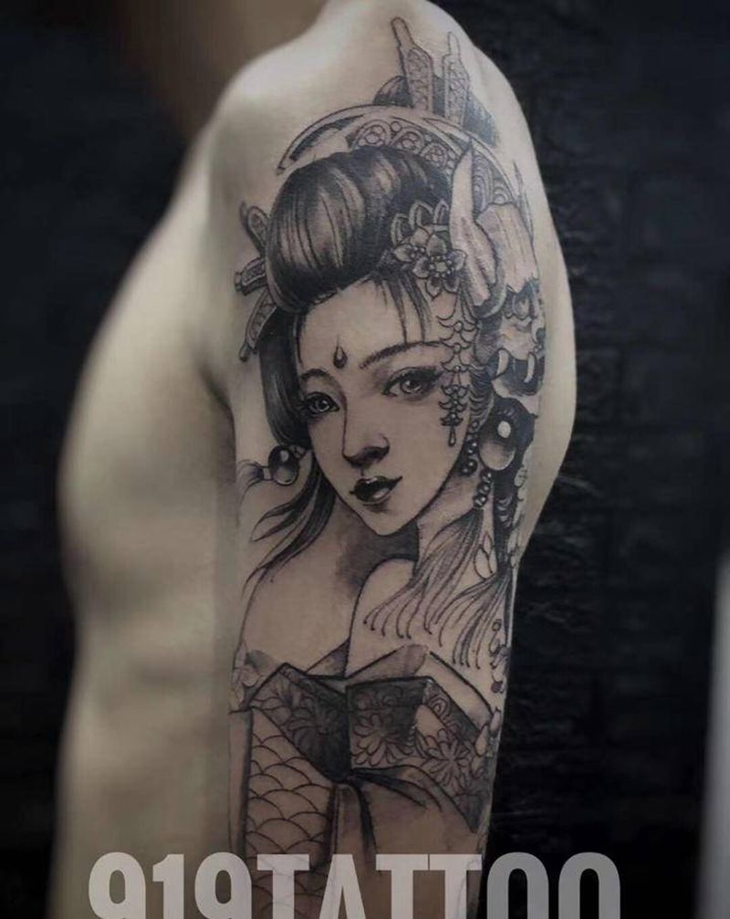 艺妓纹身图片_手臂新传统纹身图案
