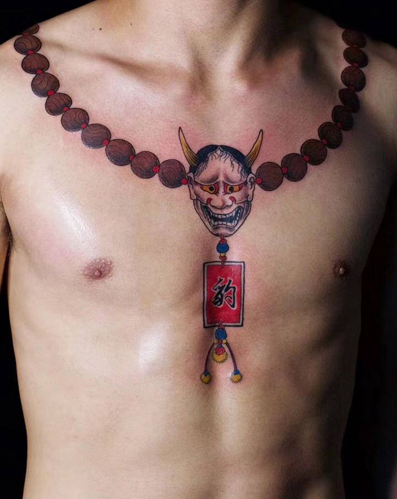传统项链纹身图片_颈部纹身图案