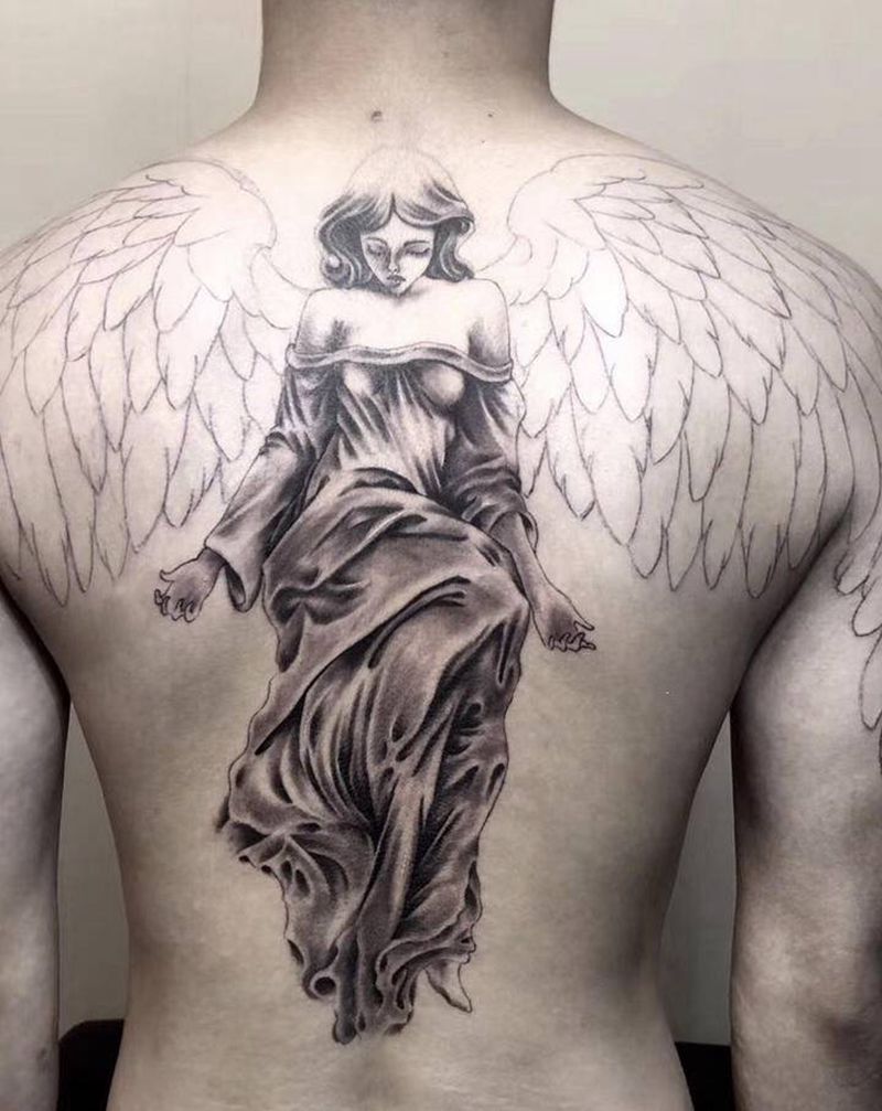 天使纹身图片_欧美写实新传统羽毛 翅膀纹身图案