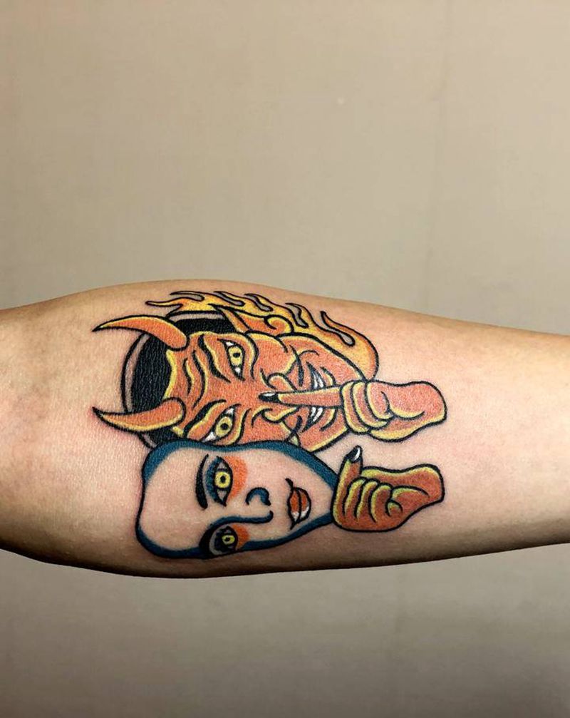 恶魔纹身图片_手臂Old School纹身图案