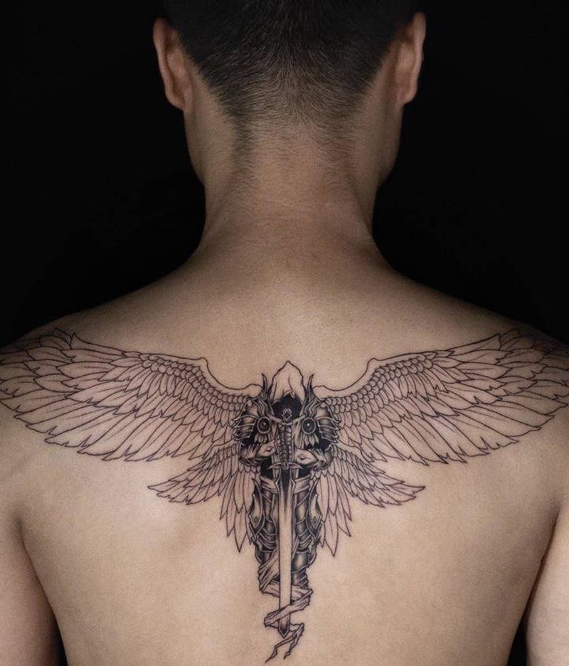 天使纹身图片_背部纹身图案