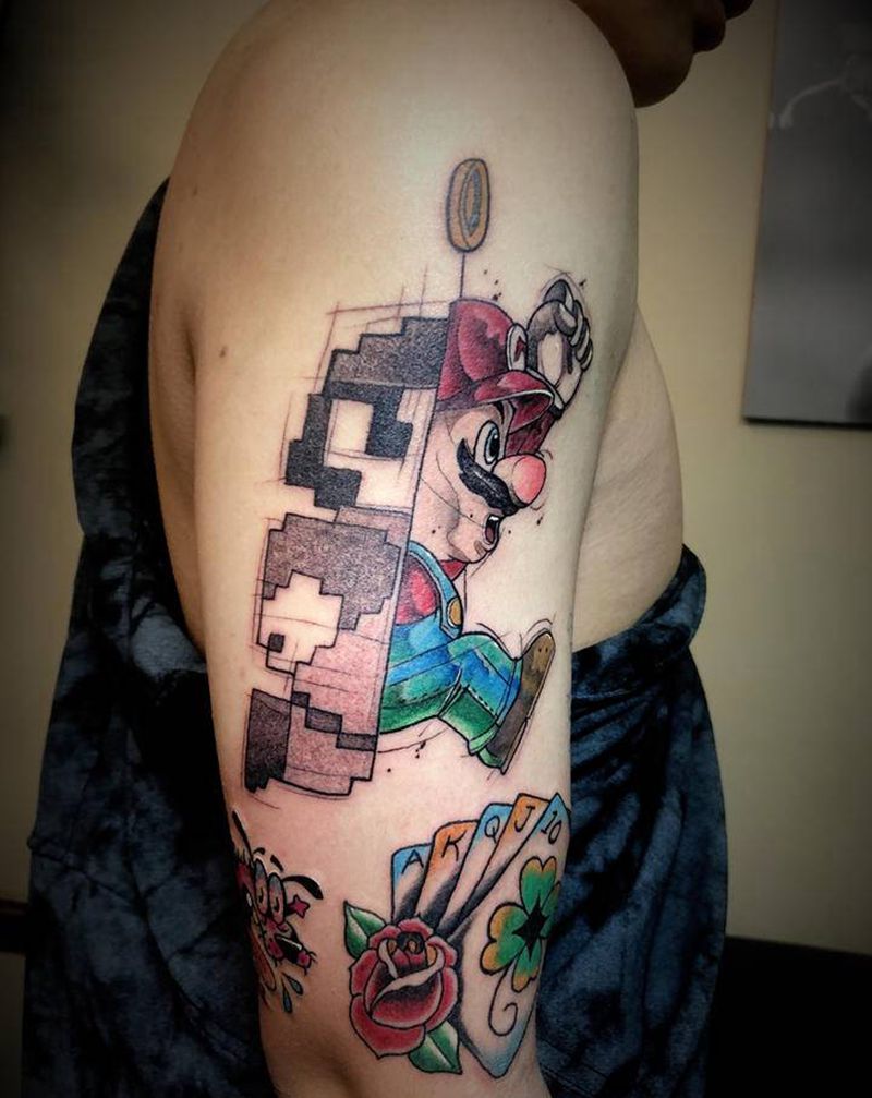 马里奥纹身图片_手臂Old SchoolNew School游戏动漫纹身图案
