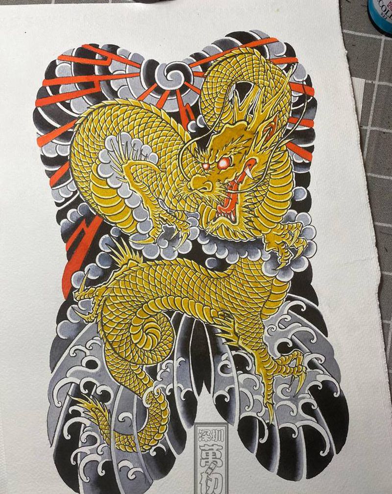 满背 金龙纹身图片_背部老传统纹身图案