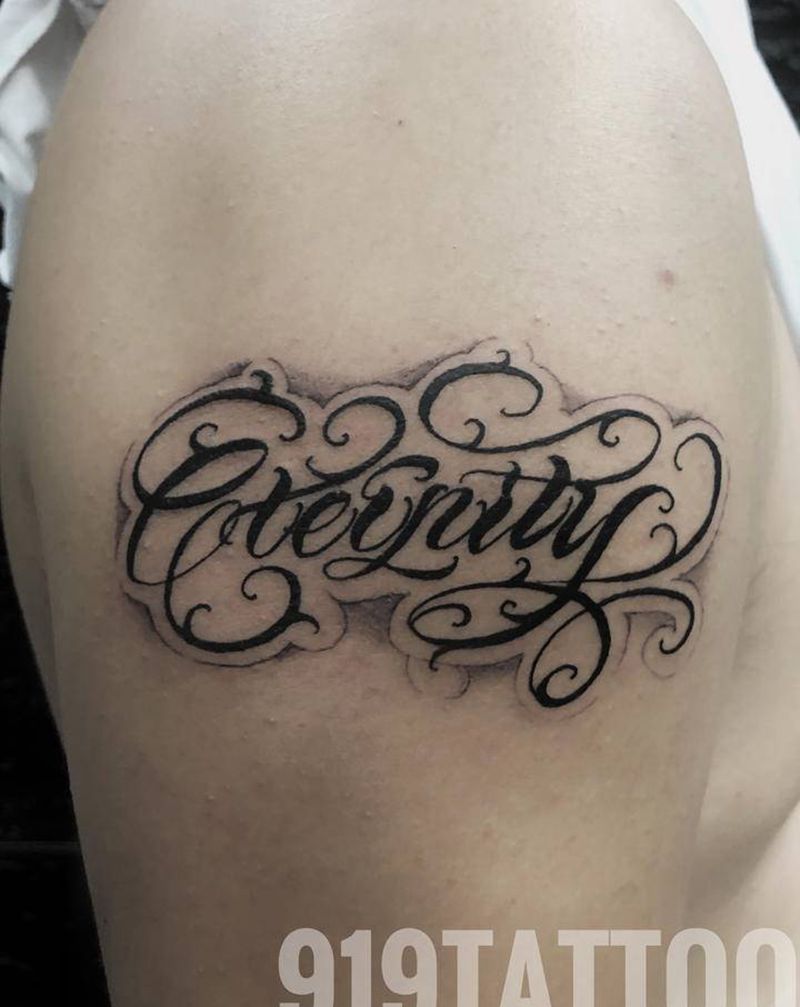 Eternity纹身图片_手臂花体字纹身图案