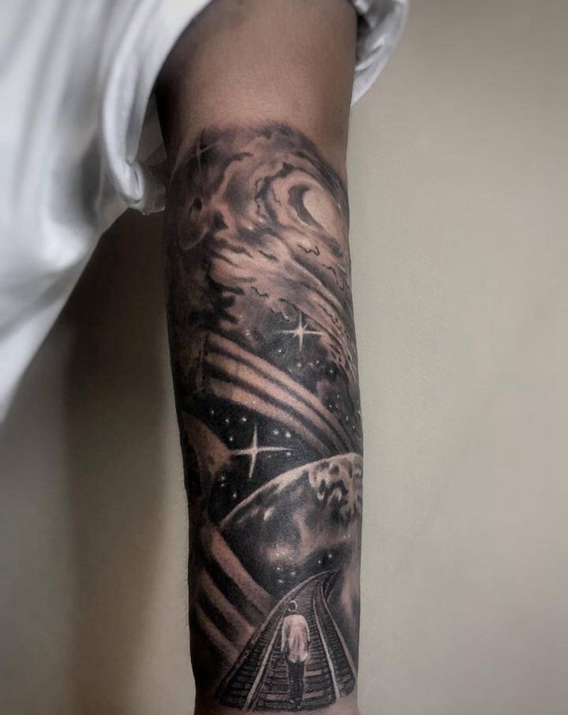 星空纹身图片_手臂欧美写实纹身图案