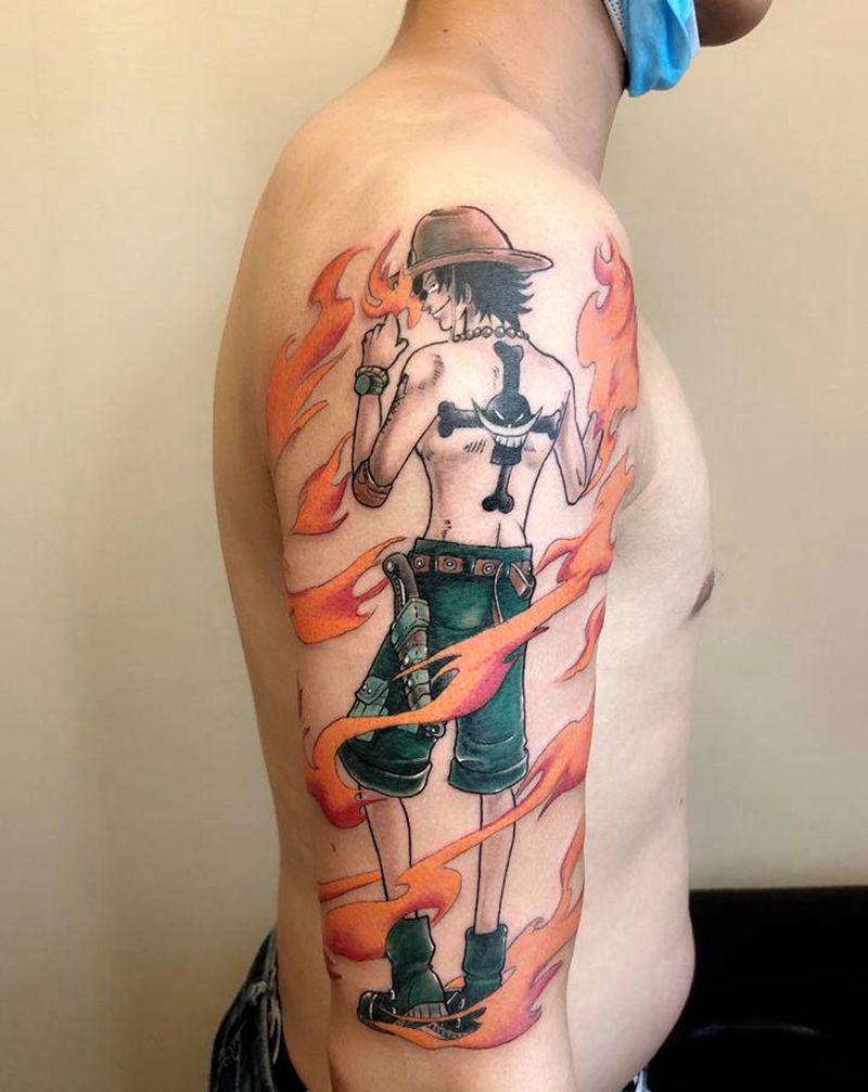 海贼王纹身图片_手臂New School新传统动漫纹身图案