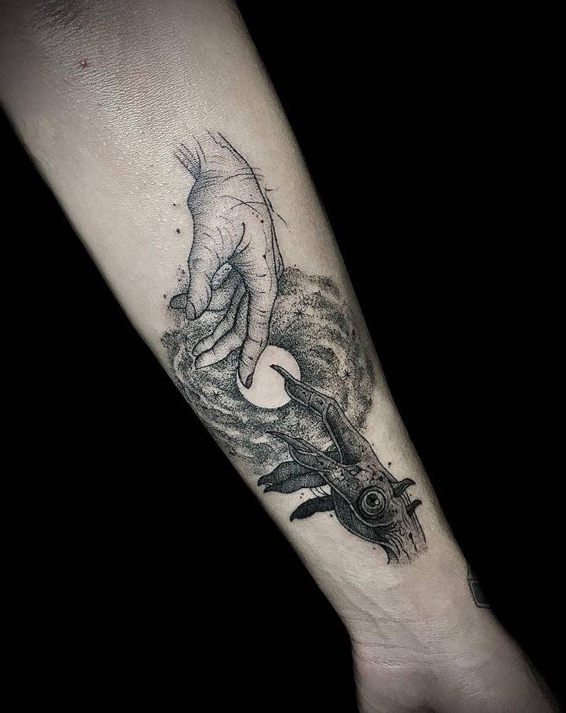 天使魔鬼纹身图片_手臂点刺深圳纹身图案