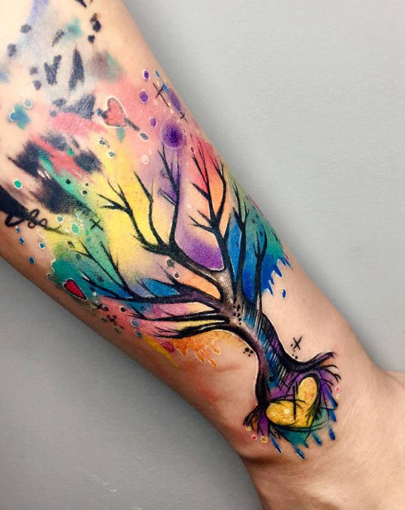 生命之树纹身图片_手臂手部水彩水墨深圳水彩纹身图案