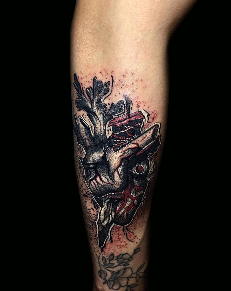 “心脏手术”纹身图片_手臂欧美写实水彩心脏深圳黑灰写实纹身图案