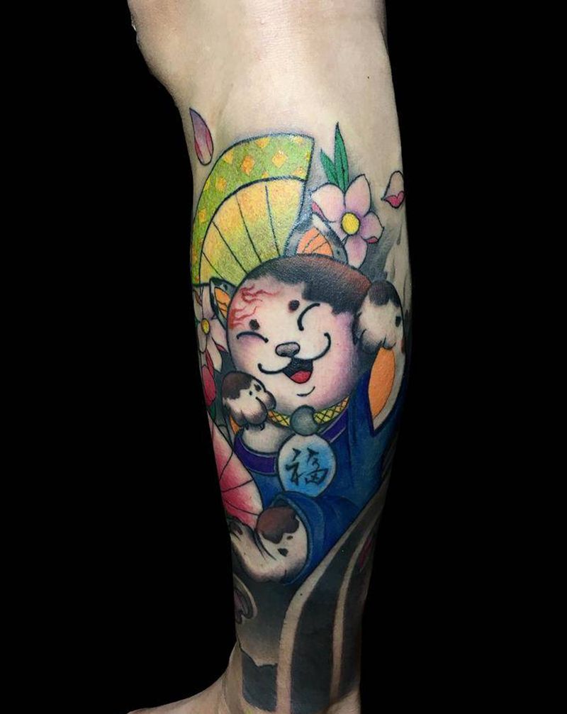 招财猫纹身图片_腿部脚部新传统深圳传统纹身图案