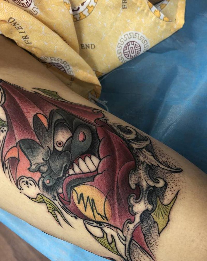 达摩蛋纹身图片_腿部纹身图案