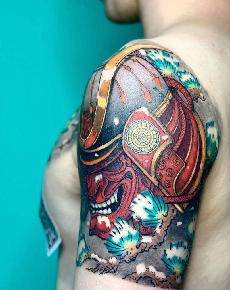 新传统鬼武士纹身图片_手臂胸部新传统鬼武士纹身图案