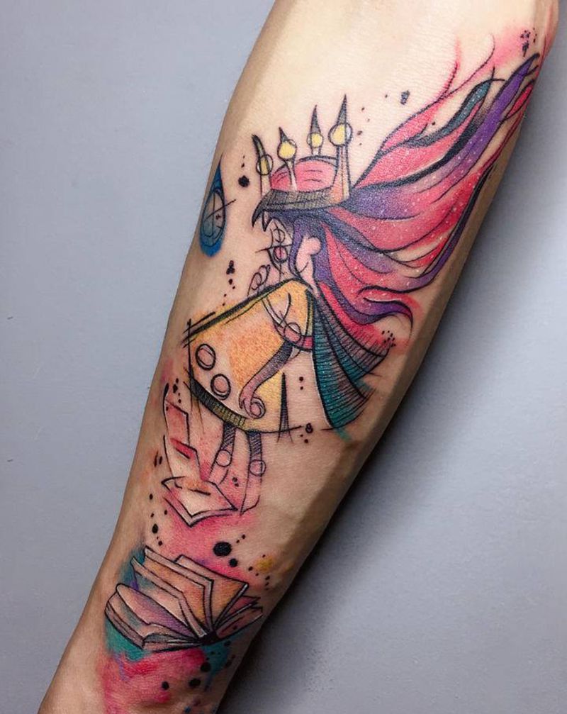 《魔法少女》纹身图片_手臂手部水彩水墨水彩深圳彩色纹身图案