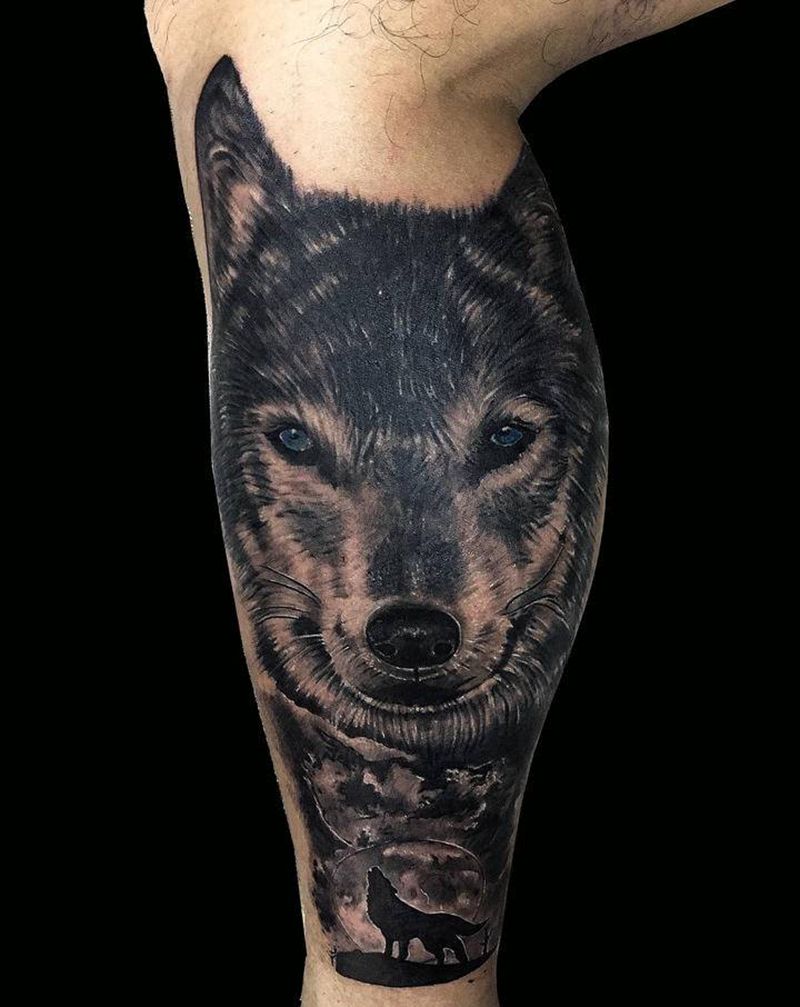 《弱肉强食》纹身图片_腿部脚部欧美写实深圳黑灰写实写实纹身图案