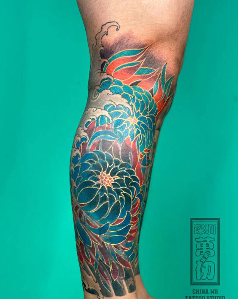 遮盖菊花般若纹身图片_新传统纹身图案