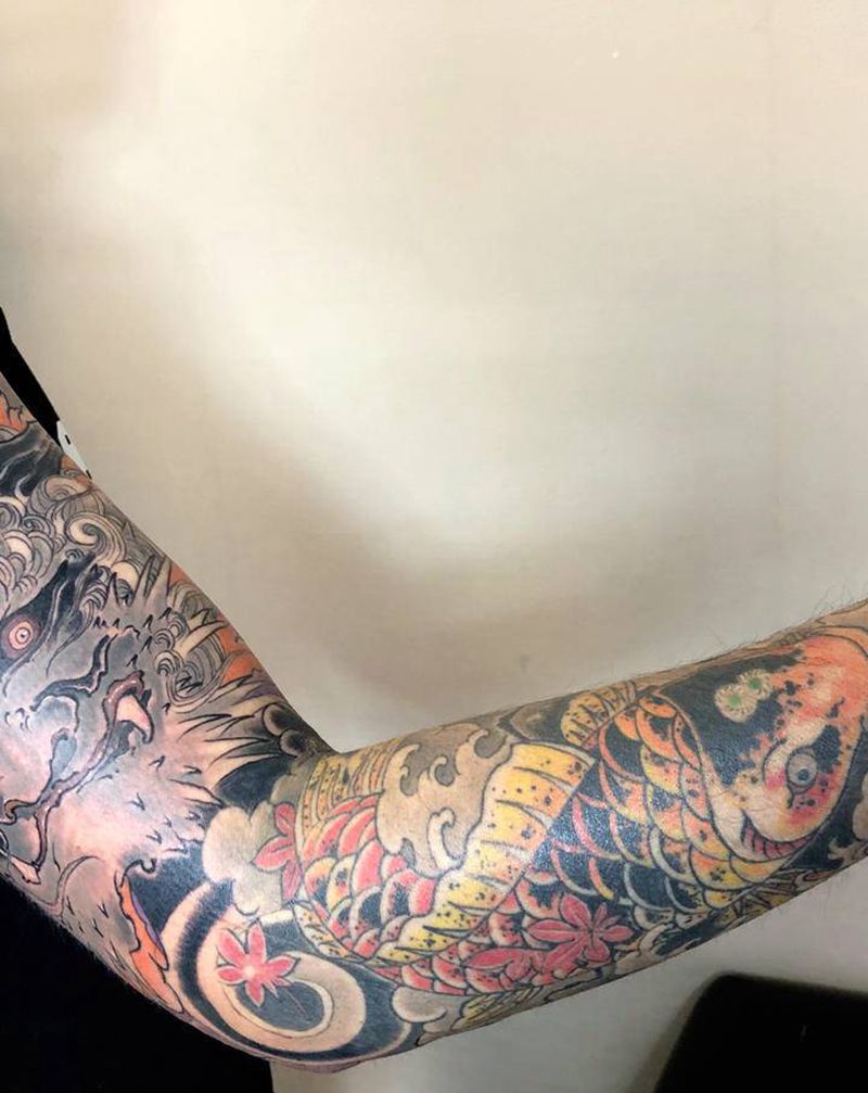 花臂纹身图片_手臂新传统老传统纹身图案