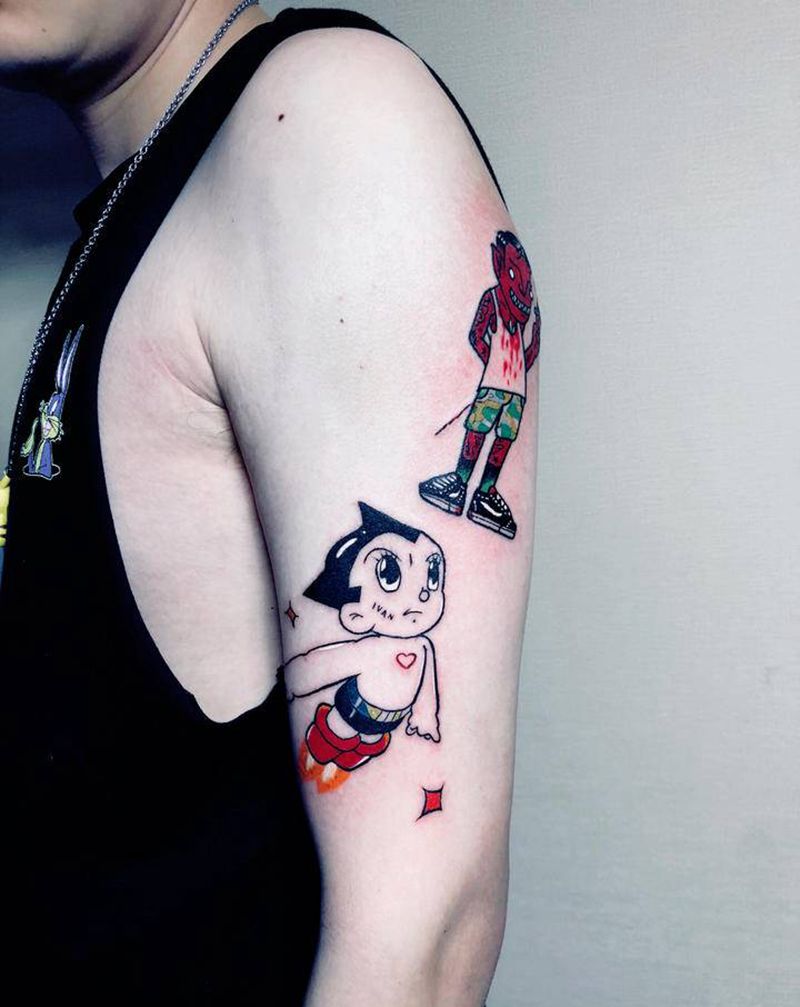 动漫拼接纹身图片_手部Old School纹身图案