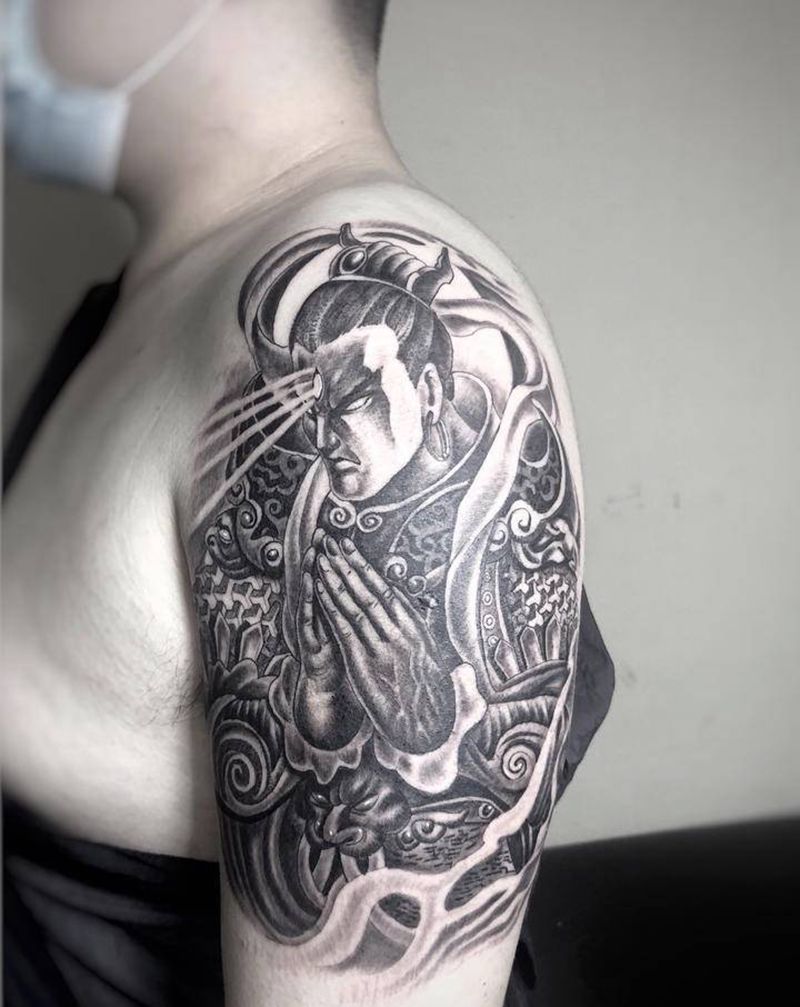 杨戬 二郎神纹身图片_手臂手部新传统老传统纹身图案