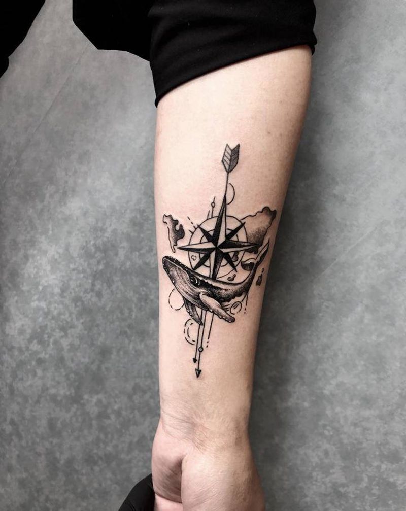 鲸鱼纹身图片_手臂几何纹身图案