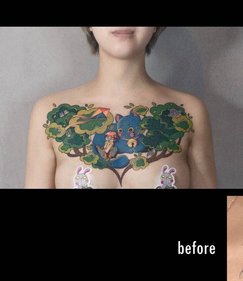 遮盖纹身图片_胸部New School纹身图案