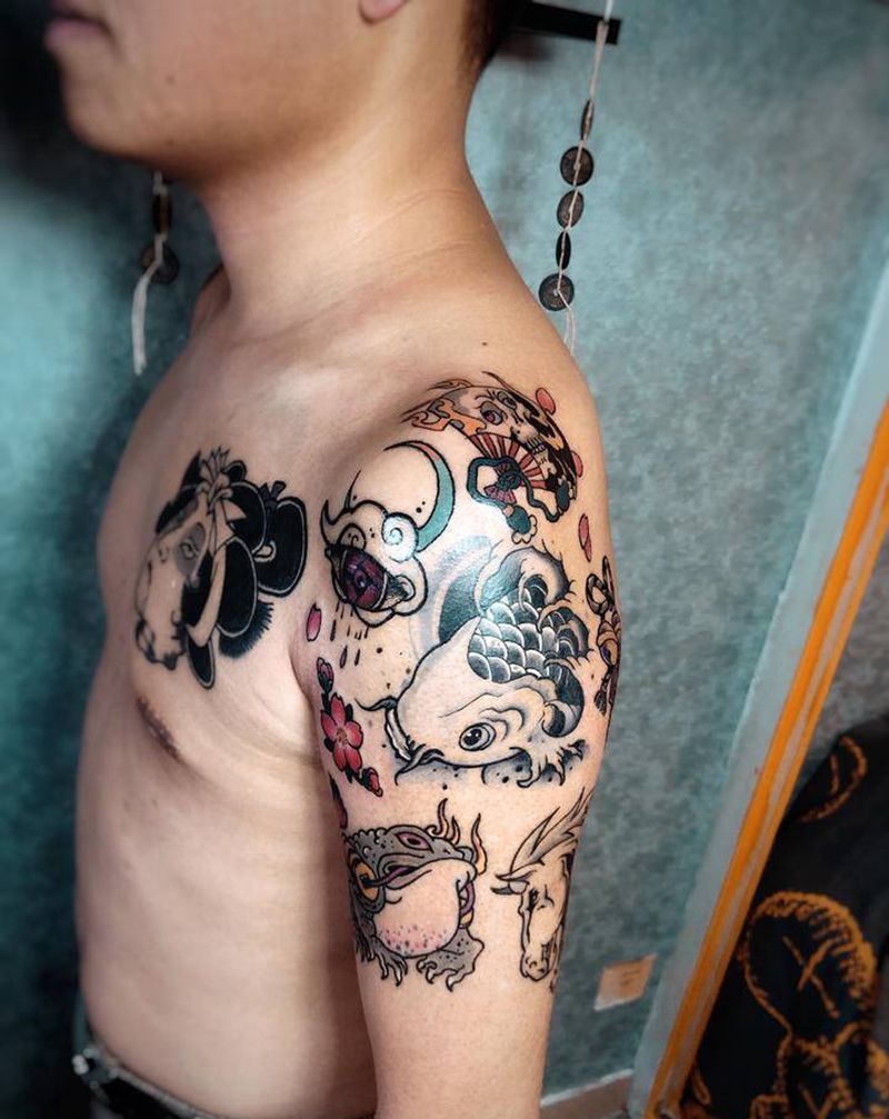 小图拼接纹身图片_手臂新传统Old School纹身图案