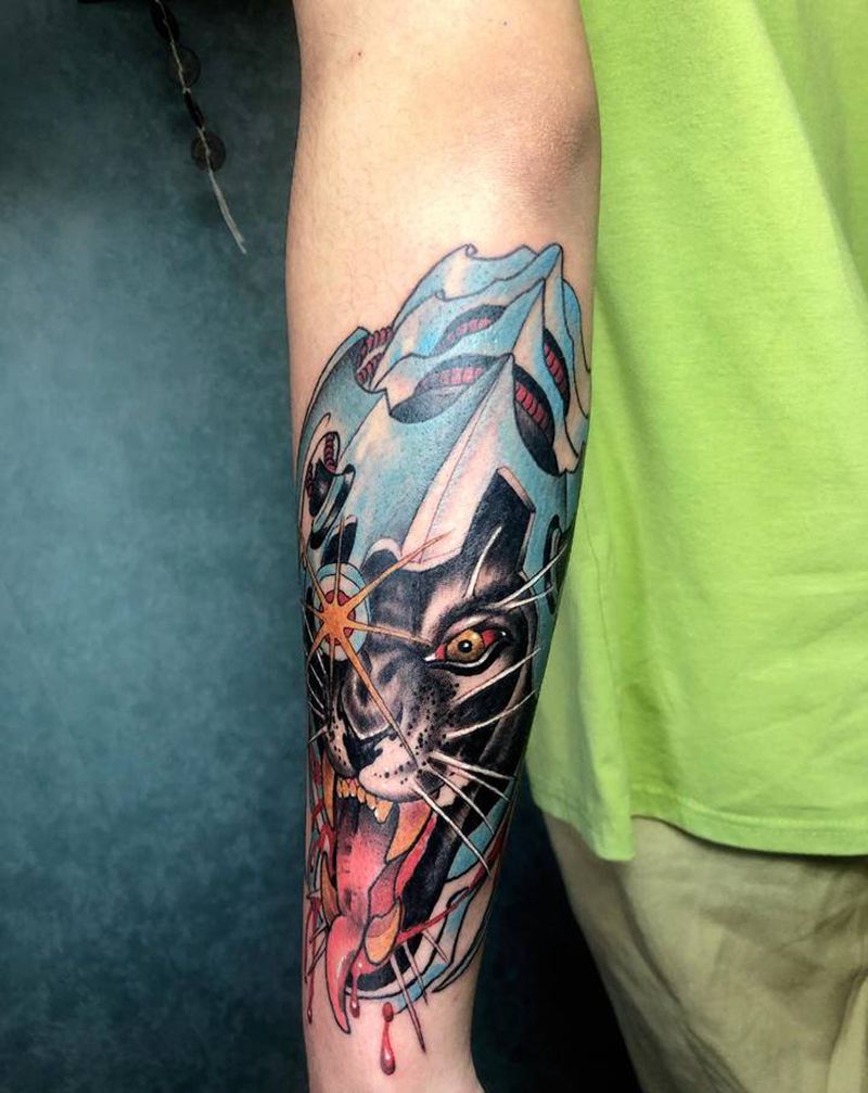 豹子纹身图片_手臂New School新传统纹身图案