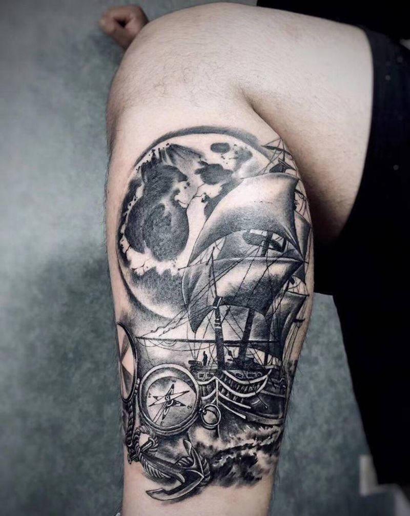 帆船 遮盖纹身图片_欧美写实纹身图案