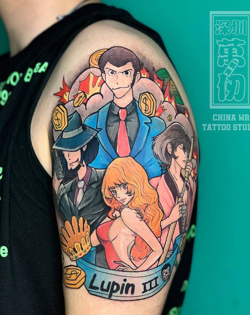 鲁邦三世纹身图片_手臂手部New School水彩动漫纹身图案