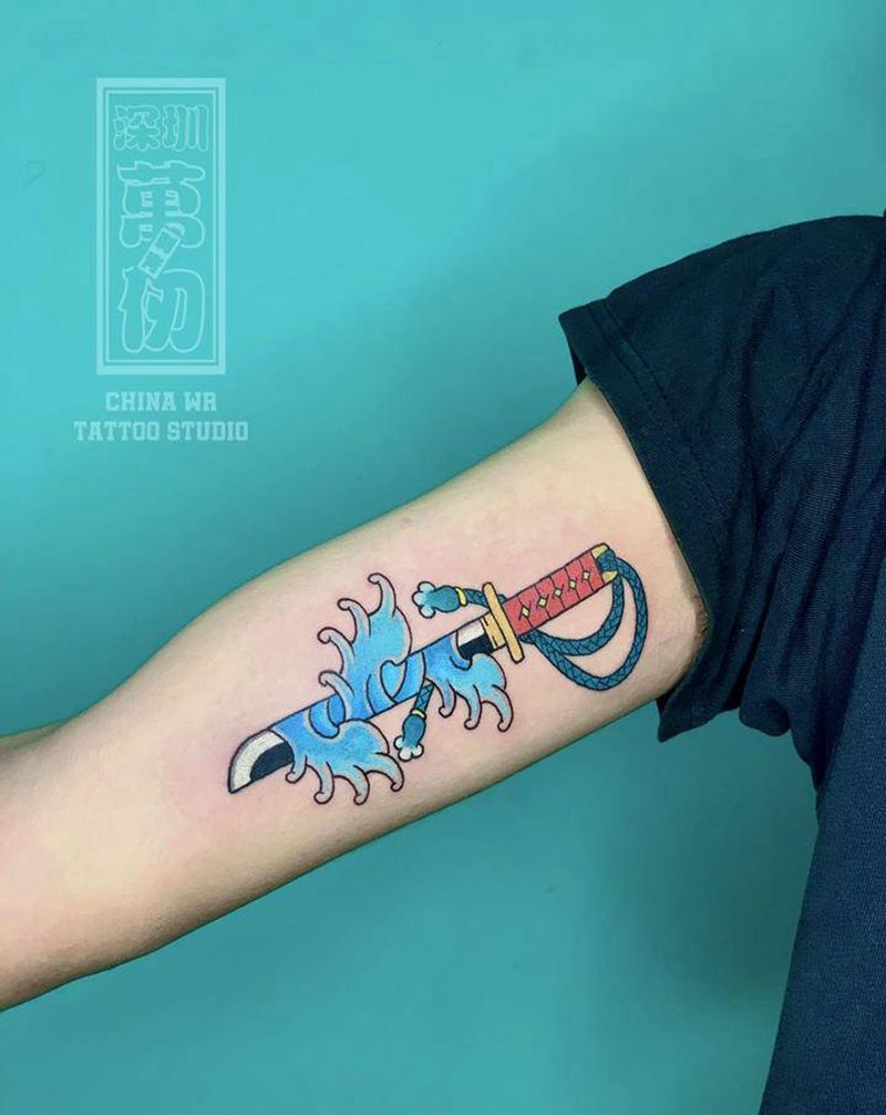 传统水浪小刀纹身图片_手臂手部新传统老传统刀水浪纹身图案