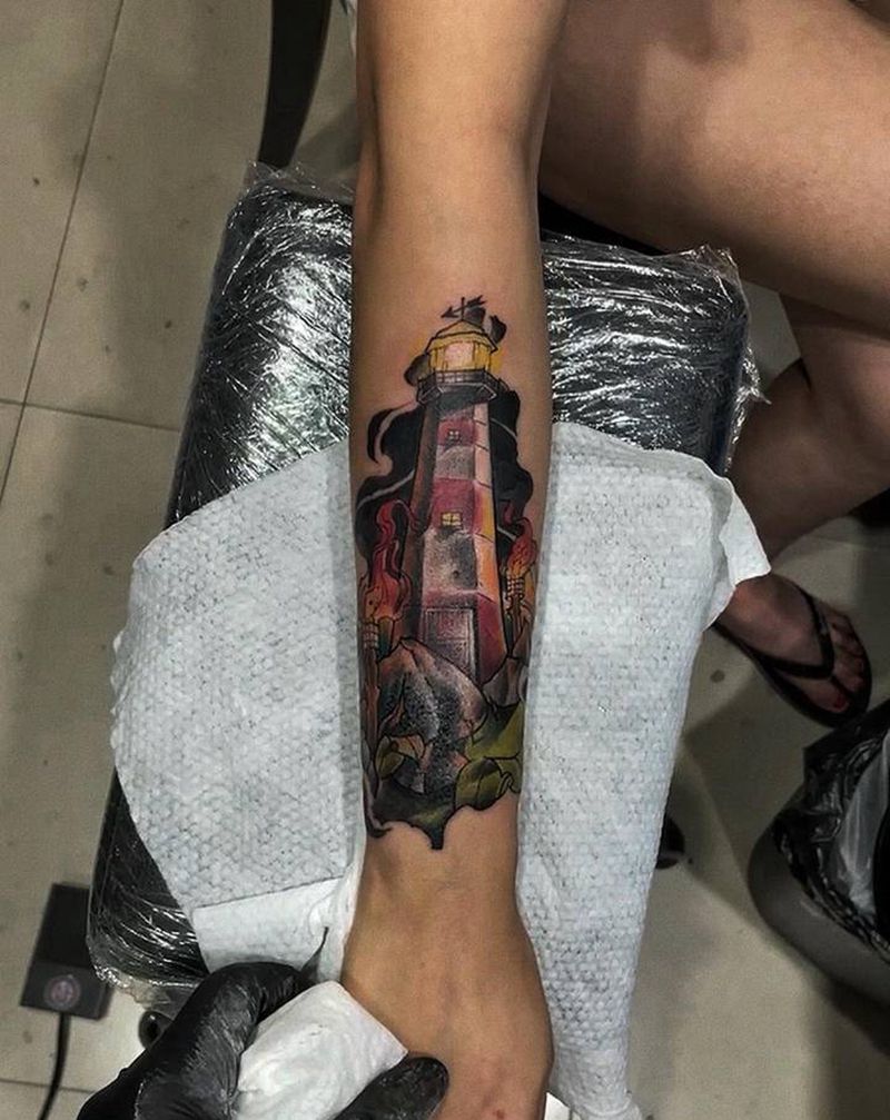 灯塔纹身图片_手臂纹身图案