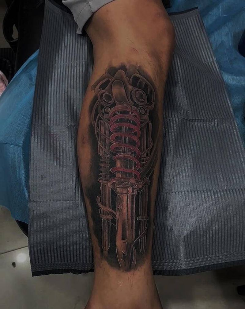 机械纹身图片_腿部纹身图案