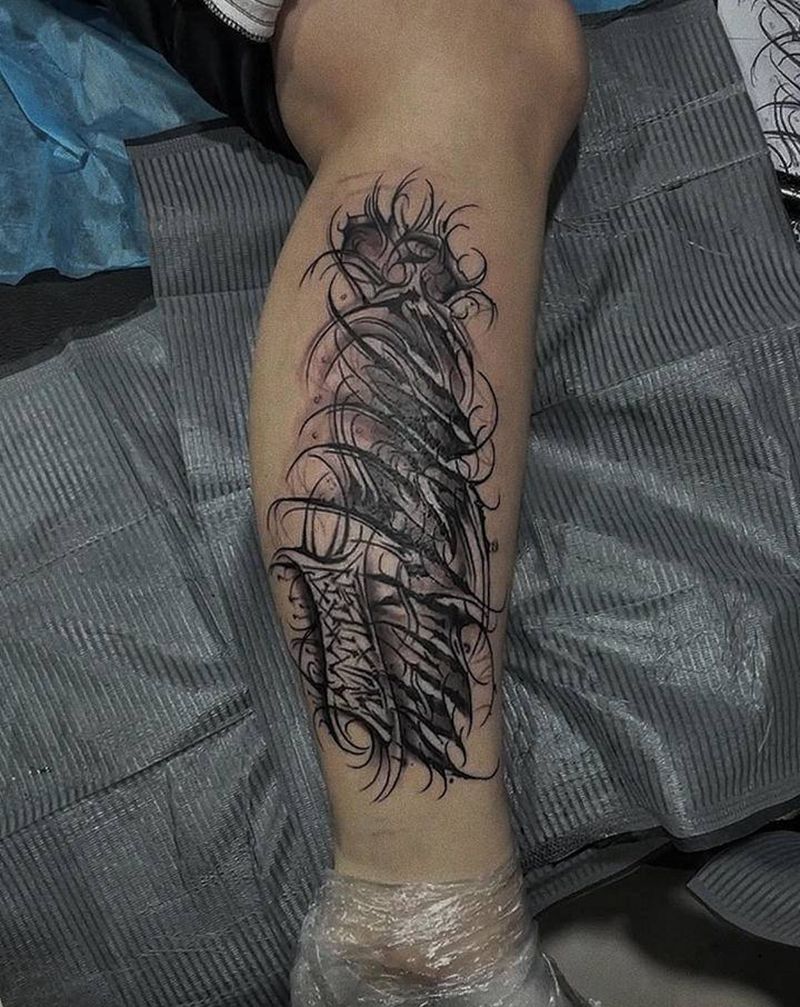 花体纹身图片_腿部纹身图案