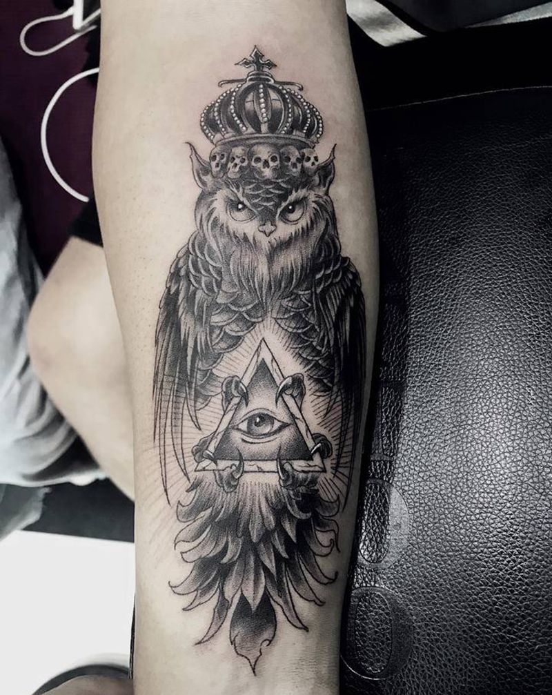 猫头鹰纹身图片_手部New School新传统纹身图案