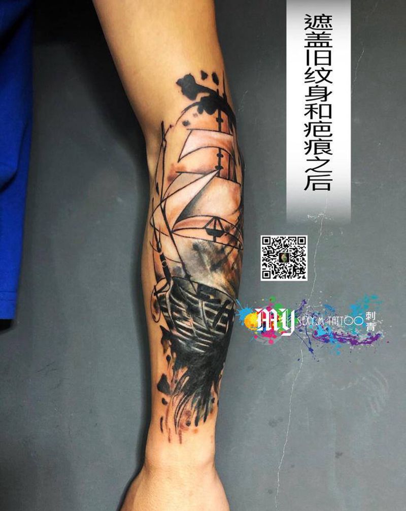 遮盖旧纹身前后纹身图片_手部水墨纹身图案