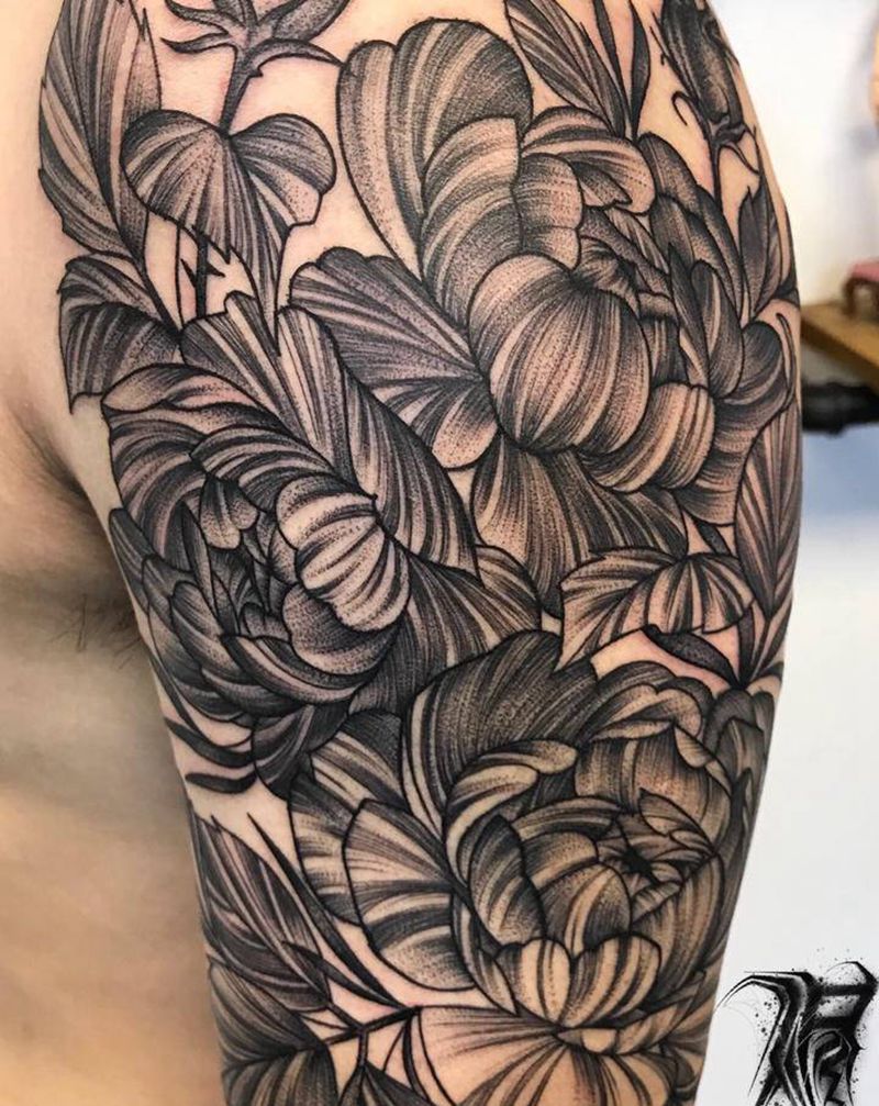 杂花一坨纹身图片_手臂点刺纹身图案