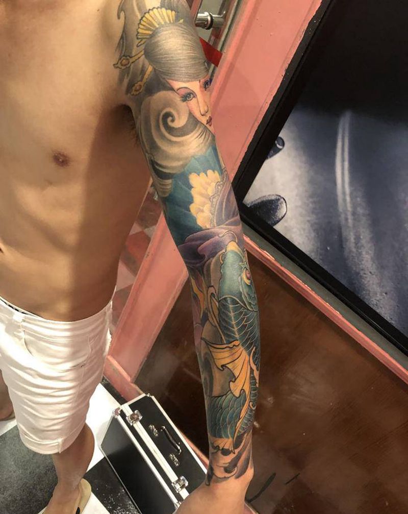 刚出炉花臂纹身图片_手臂新传统纹身图案