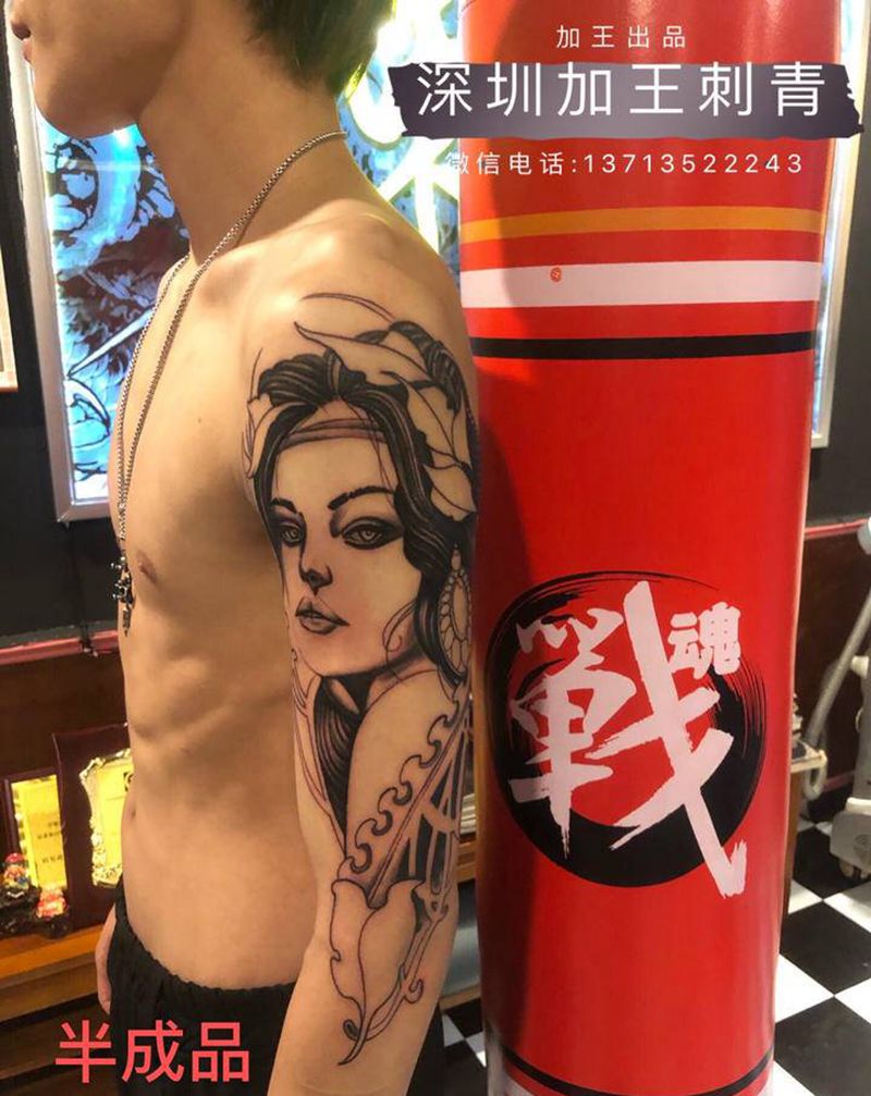 欧美花臂半成品纹身图片_手臂欧美写实纹身图案