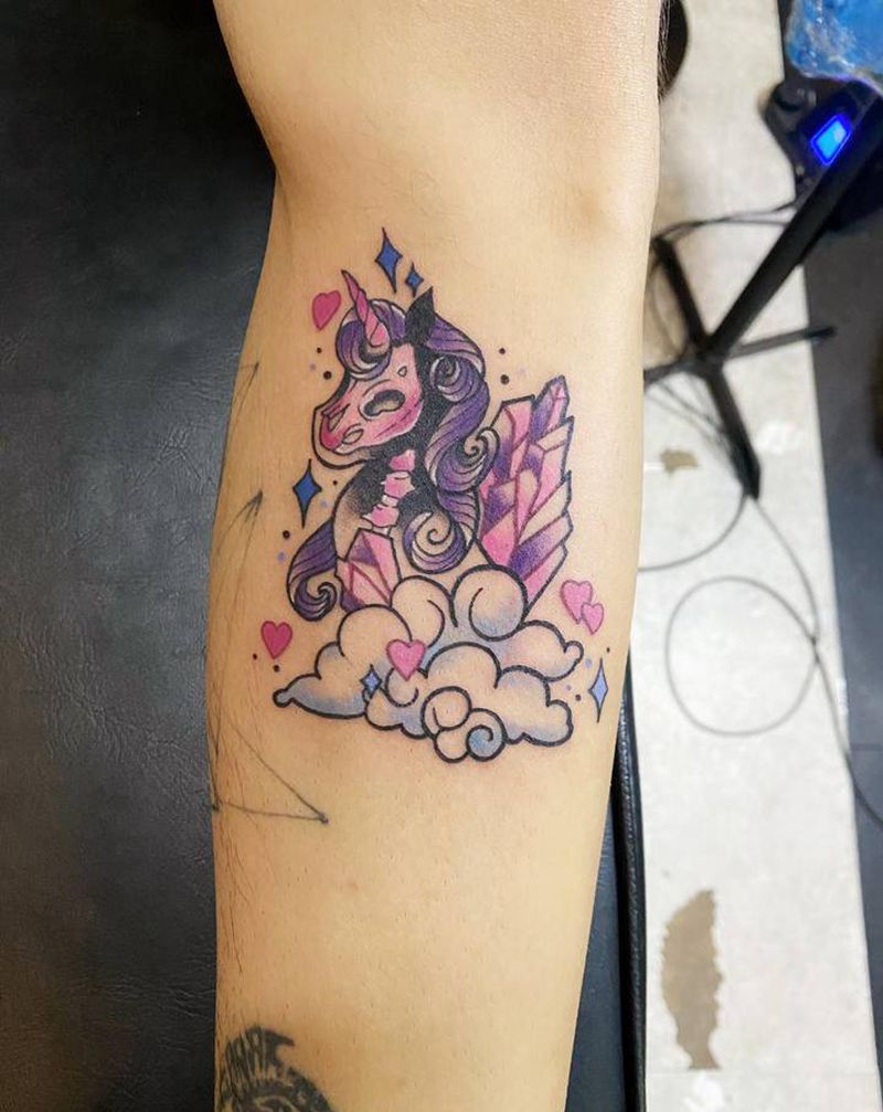 独角兽纹身图片_脚部New School水彩纹身图案
