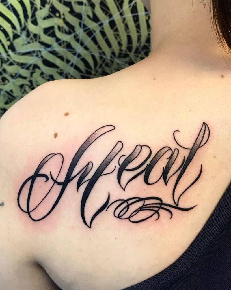 花体字治愈纹身图片_花体字纹身图案