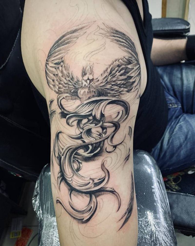 朱雀纹身图片_手臂纹身图案