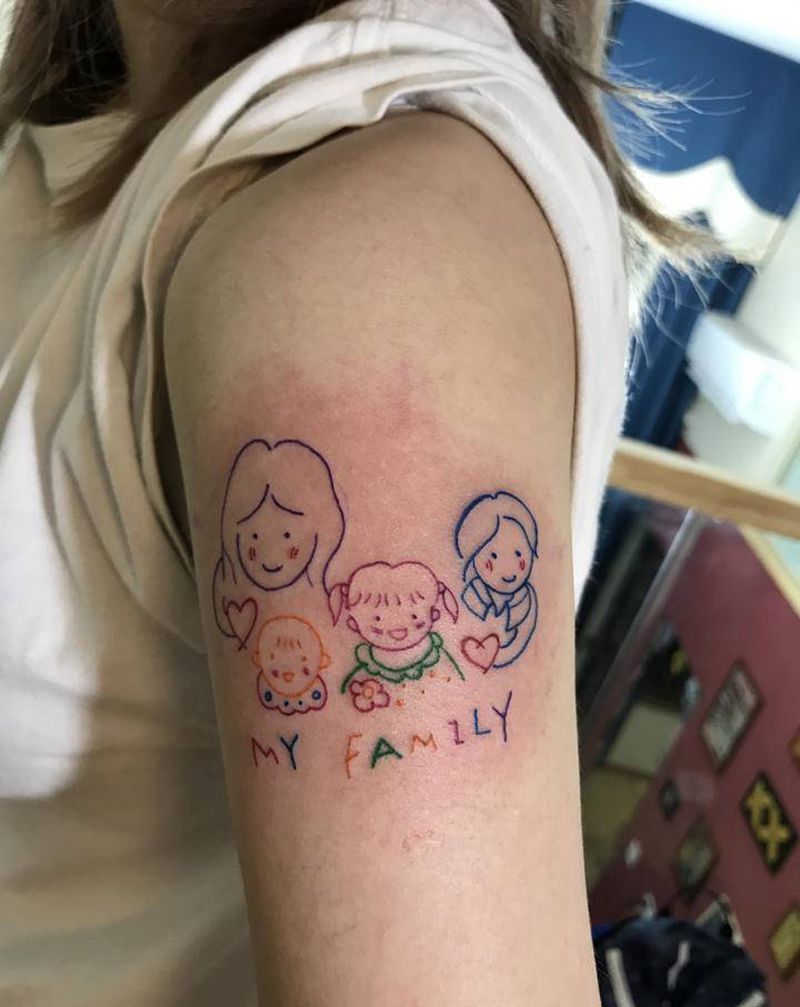 卡通全家福纹身图片_手臂小清新纹身图案