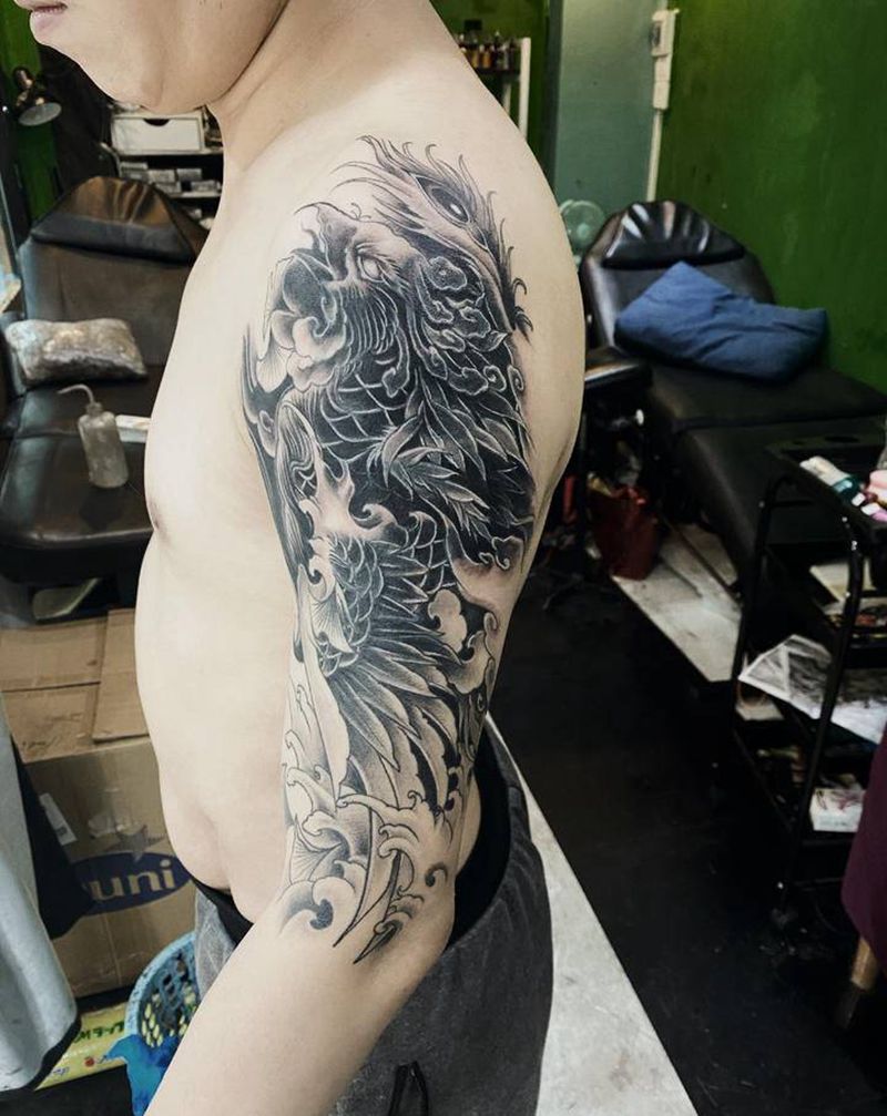 凤凰遮盖纹身图片_手臂新传统纹身图案