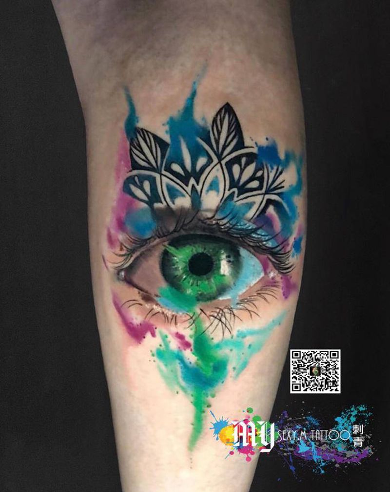 写实水彩纹身图片_腿部水彩欧美写实纹身图案